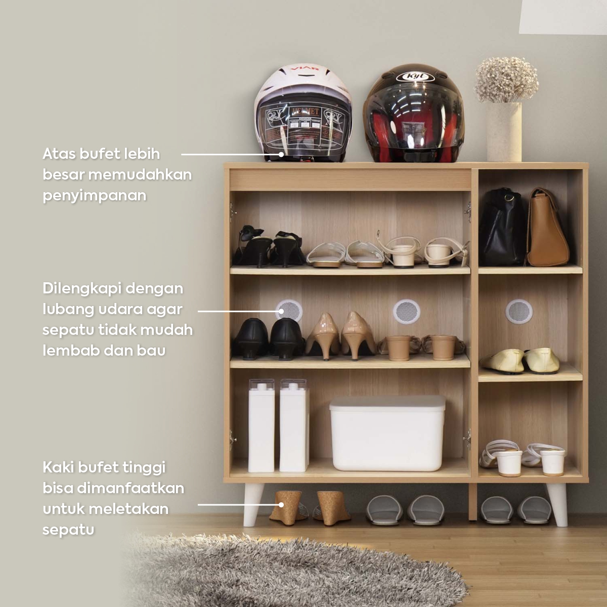 PIRA METROPOLIS OX - BELATRIX SB80 BUFET / LEMARI SERBAGUNA / RAK DAPUR / RAK SEPATU / RAK SERBAGUNA warna PRO OAK - WHITE - PIRA METROPOLIS OX - foto 3