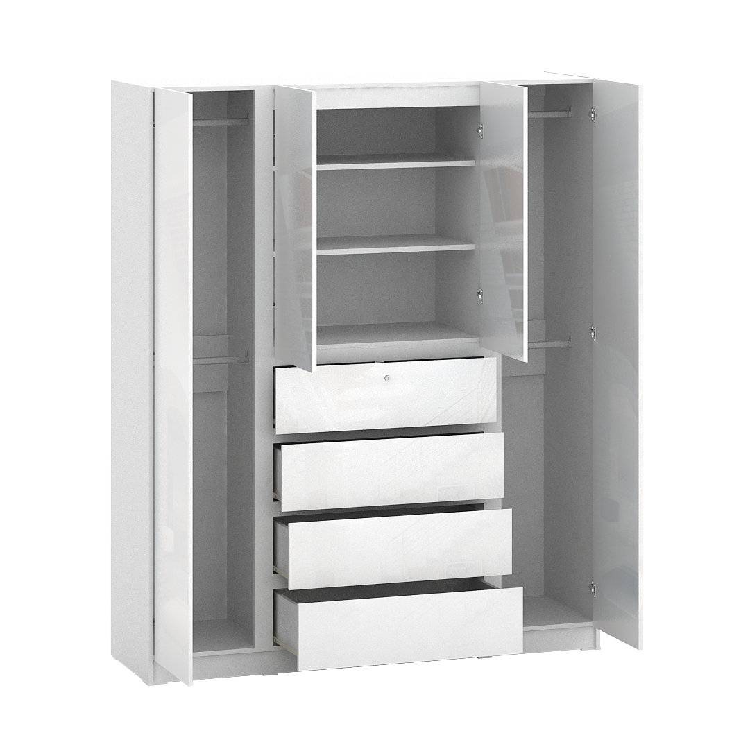 PIRA BAVARIAN - NUVO WD160 4DR LEMARI PAKAIAN 4 PINTU DENGAN LACI warna WHITE GLOSSY - BAVARIAN - foto 11