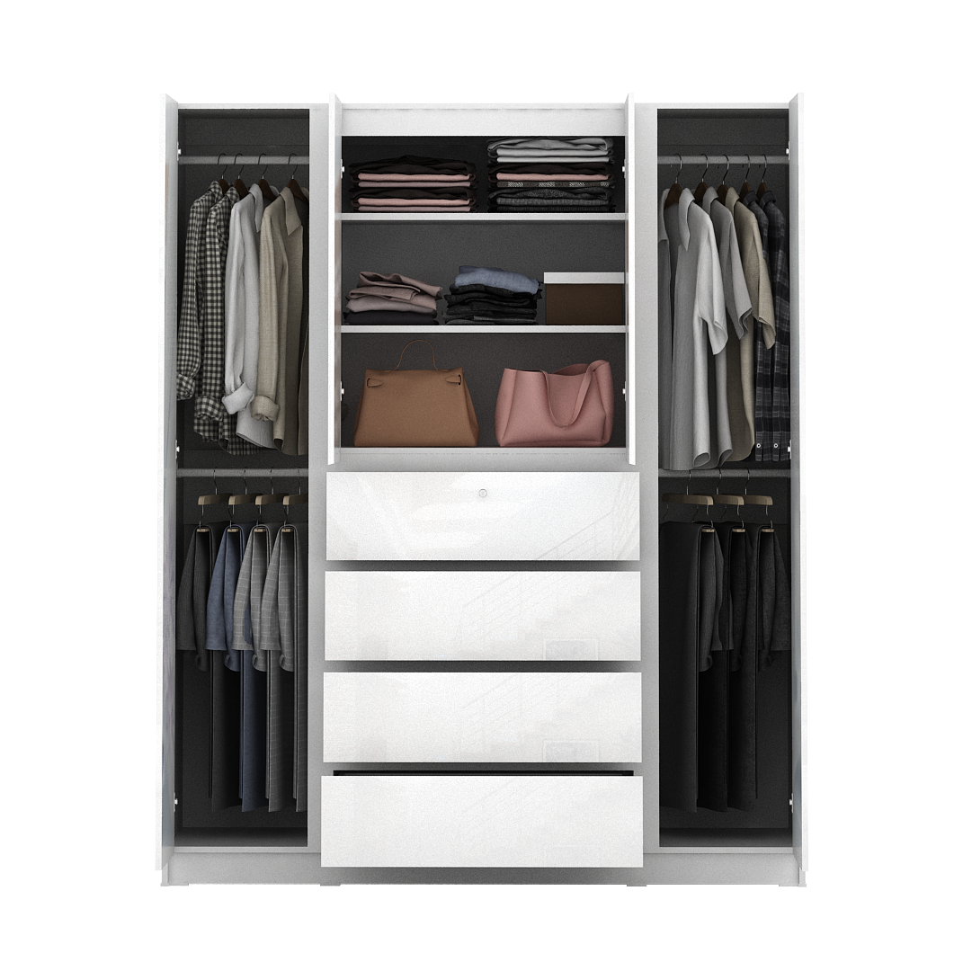 PIRA BAVARIAN - NUVO WD160 4DR LEMARI PAKAIAN 4 PINTU DENGAN LACI warna WHITE GLOSSY - BAVARIAN - foto 12