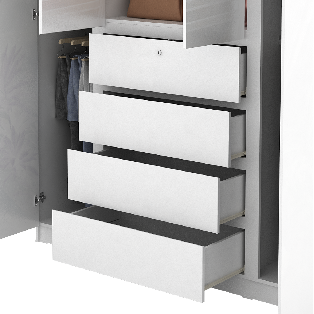 PIRA BAVARIAN - NUVO WD160 4DR LEMARI PAKAIAN 4 PINTU DENGAN LACI warna WHITE GLOSSY - BAVARIAN - foto 13