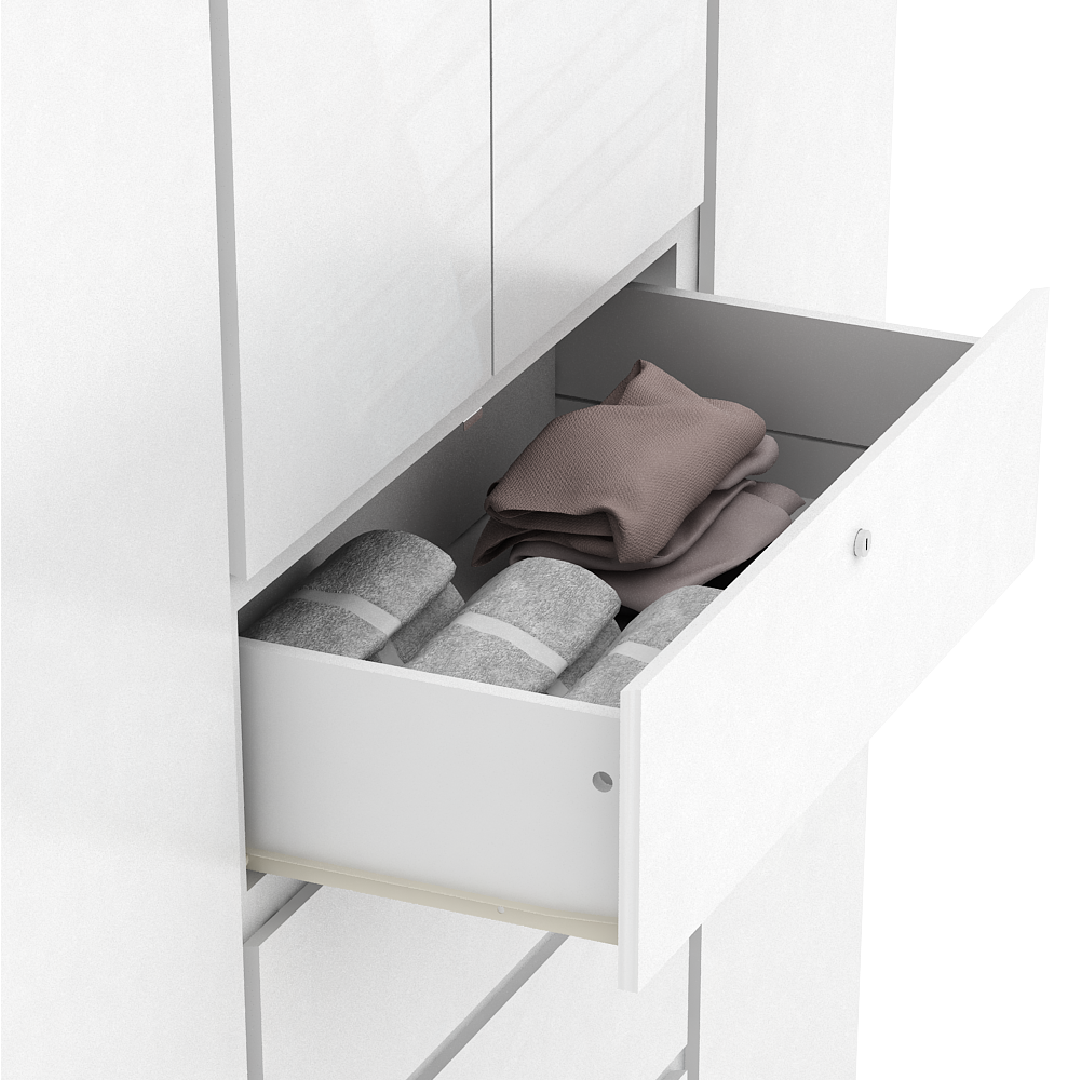 PIRA BAVARIAN - NUVO WD160 4DR LEMARI PAKAIAN 4 PINTU DENGAN LACI warna WHITE GLOSSY - BAVARIAN - foto 14