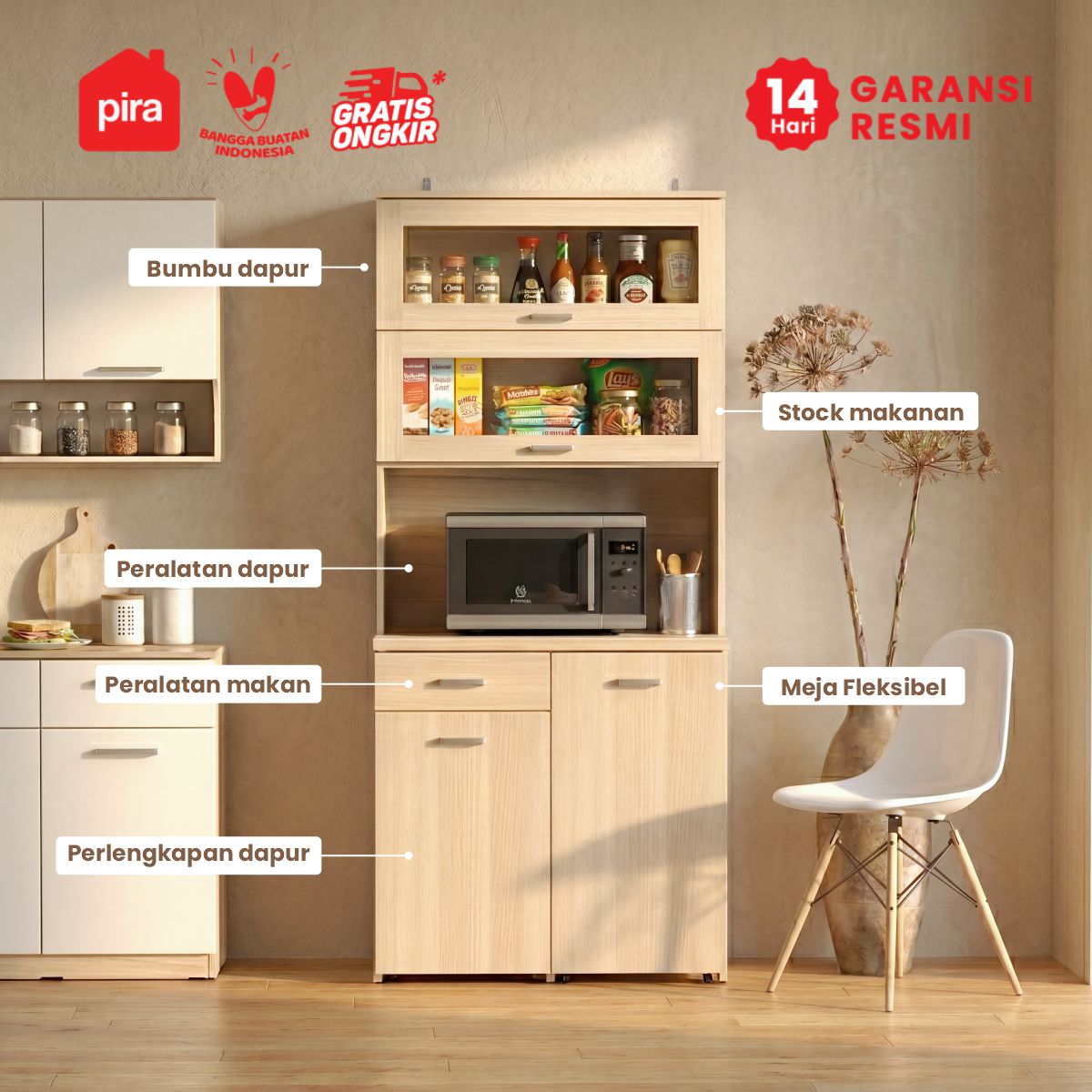 PIRA - NAKAU KCDT80 LEMARI DAPUR / RAK DAPUR / KITCHEN SET / KABINET DAPUR DENGAN MEJA MAKAN warna PRO OAK - PIRA - foto 3