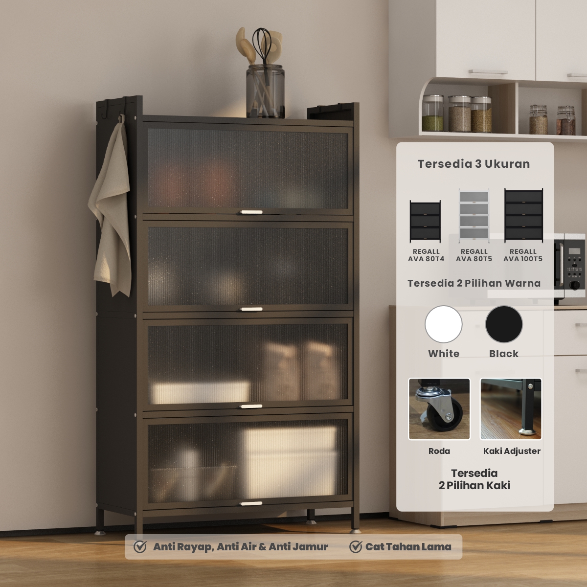 PIRA - REGALL AVA MSU 80T5 LEMARI DAPUR / RAK DAPUR / RAK DAPUR BESI / RAK SUSUN SERBAGUNA warna BLACK - PIRA - foto 1
