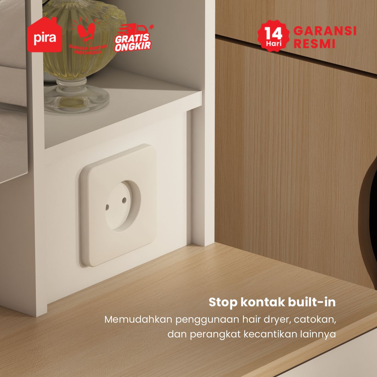 PIRA METROPOLIS - AIKO NSDS MEJA RIAS LESEHAN DENGAN COLOKAN LISTRIK warna WHITE - PRO OAK - PIRA METROPOLIS - foto 4
