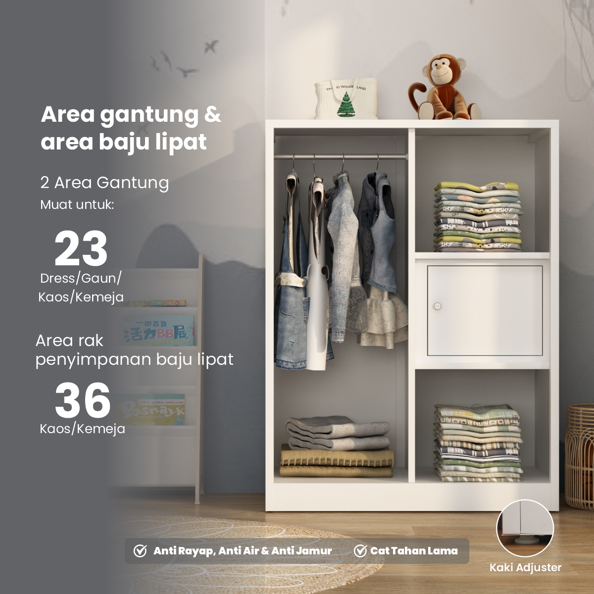 PIRA -  LINIO 2BL MWD LEMARI PAKAIAN BESI 2 PINTU / LEMARI PAKAIAN ANAK warna WHITE - PIRA - foto 5