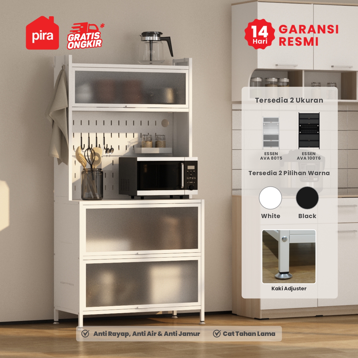 PIRA - ESSEN AVA 80T5 LEMARI DAPUR / RAK DAPUR / RAK OVEN / RAK MICROWAVE / RAK PIRING / RAK DAPUR BESI warna WHITE - PIRA - foto 1