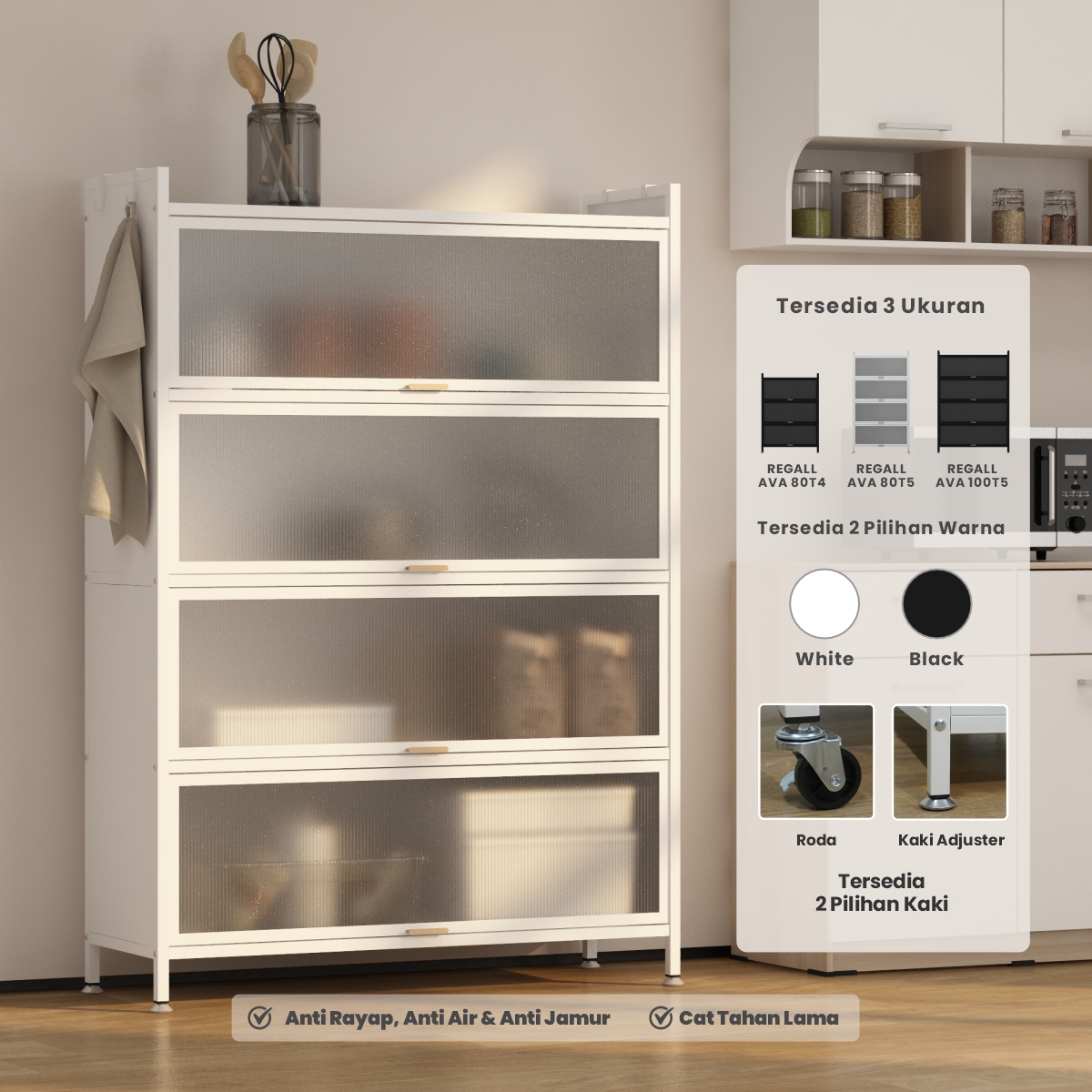 PIRA - REGALL AVA MSU 100T5 LEMARI DAPUR / RAK DAPUR / RAK DAPUR BESI / RAK SUSUN SERBAGUNA warna WHITE - PIRA - foto 1