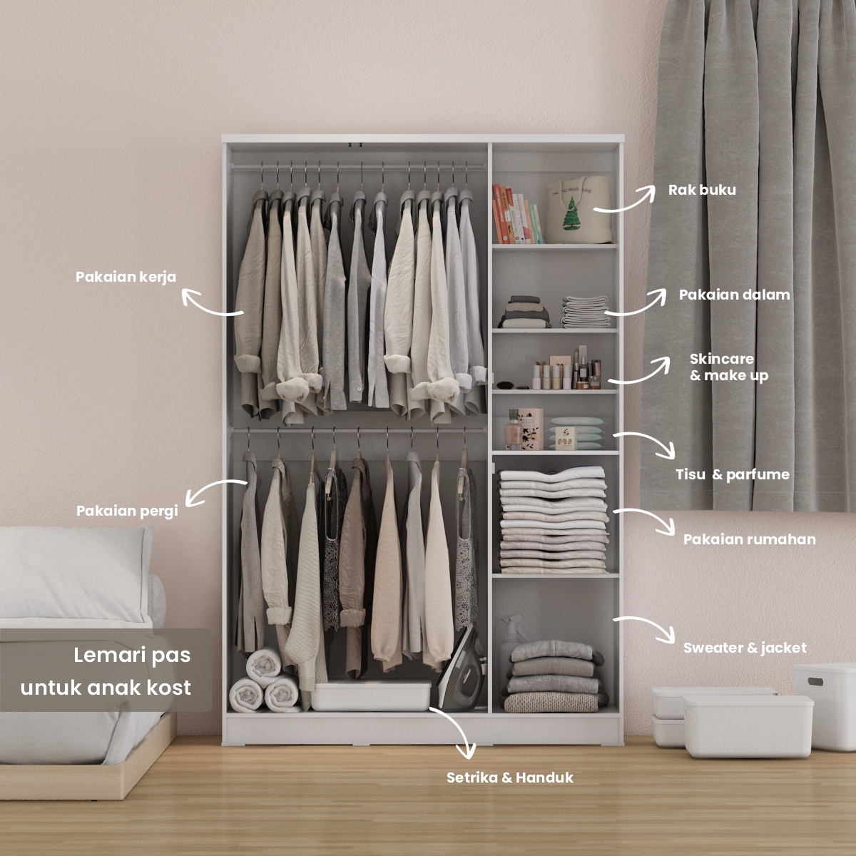PIRA METROPOLIS OX - ARUNA AVA WDD 3 LEMARI PAKAIAN 3 PINTU DENGAN KACA RIAS warna WHITE - PIRA METROPOLIS OX - foto 5