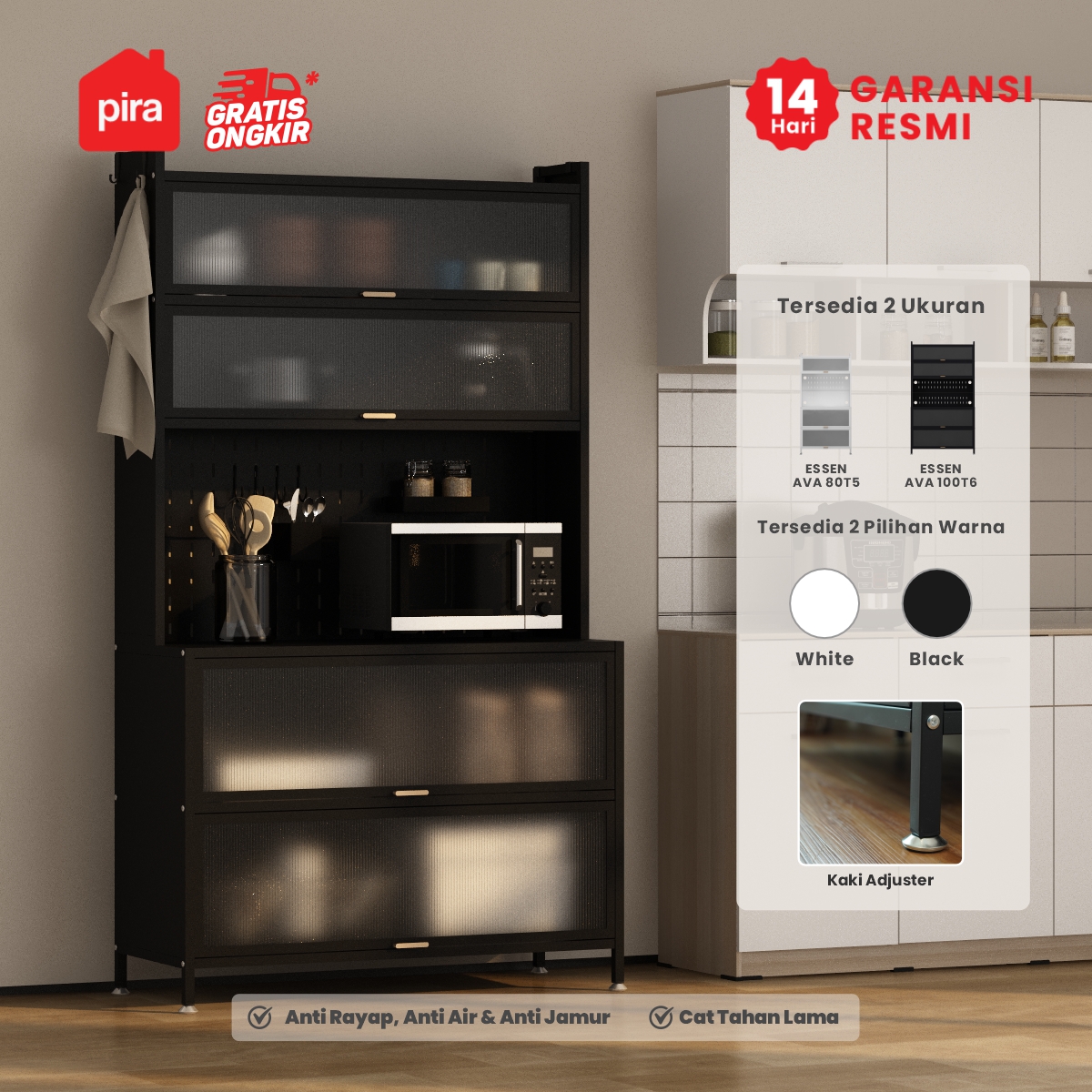 PIRA - ESSEN AVA 100T6 LEMARI DAPUR / RAK DAPUR / RAK OVEN / RAK MICROWAVE / RAK PIRING / RAK DAPUR BESI warna BLACK - PIRA - foto 1