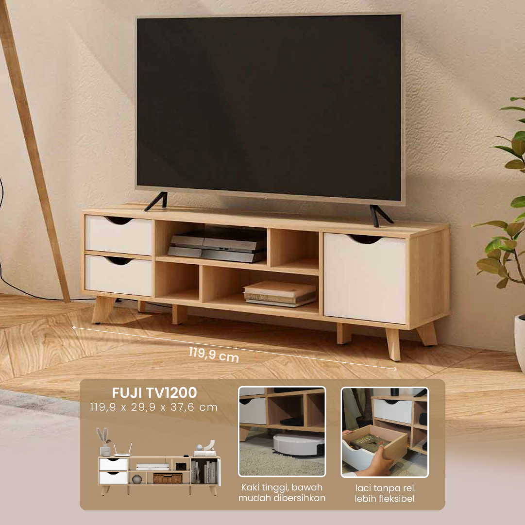 PIRA METROPOLIS OX - FUJI TV1200 MEJA TV / RAK TV / LEMARI TV warna PRO OAK - WHITE - PIRA METROPOLIS OX - foto 1