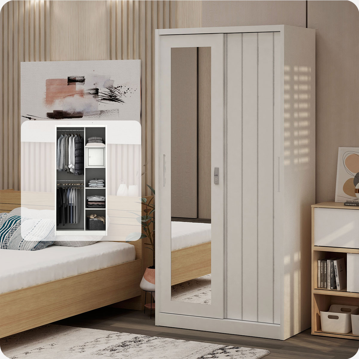 PIRA - SAXON A 90A MWDSL LEMARI PAKAIAN BESI SLIDING / PINTU GESER warna LIGHT MARBLE - WHITE - PIRA - foto 1