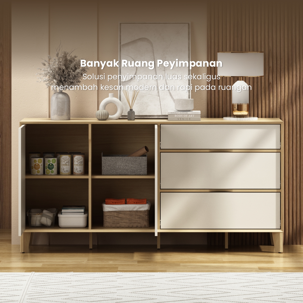 PIRA -  LUCA SB160 BUFET / SIDEBOARD / LEMARI KABINET / MEJA TV warna EURO OAK - LIGHT TAUPE - PIRA - foto 4