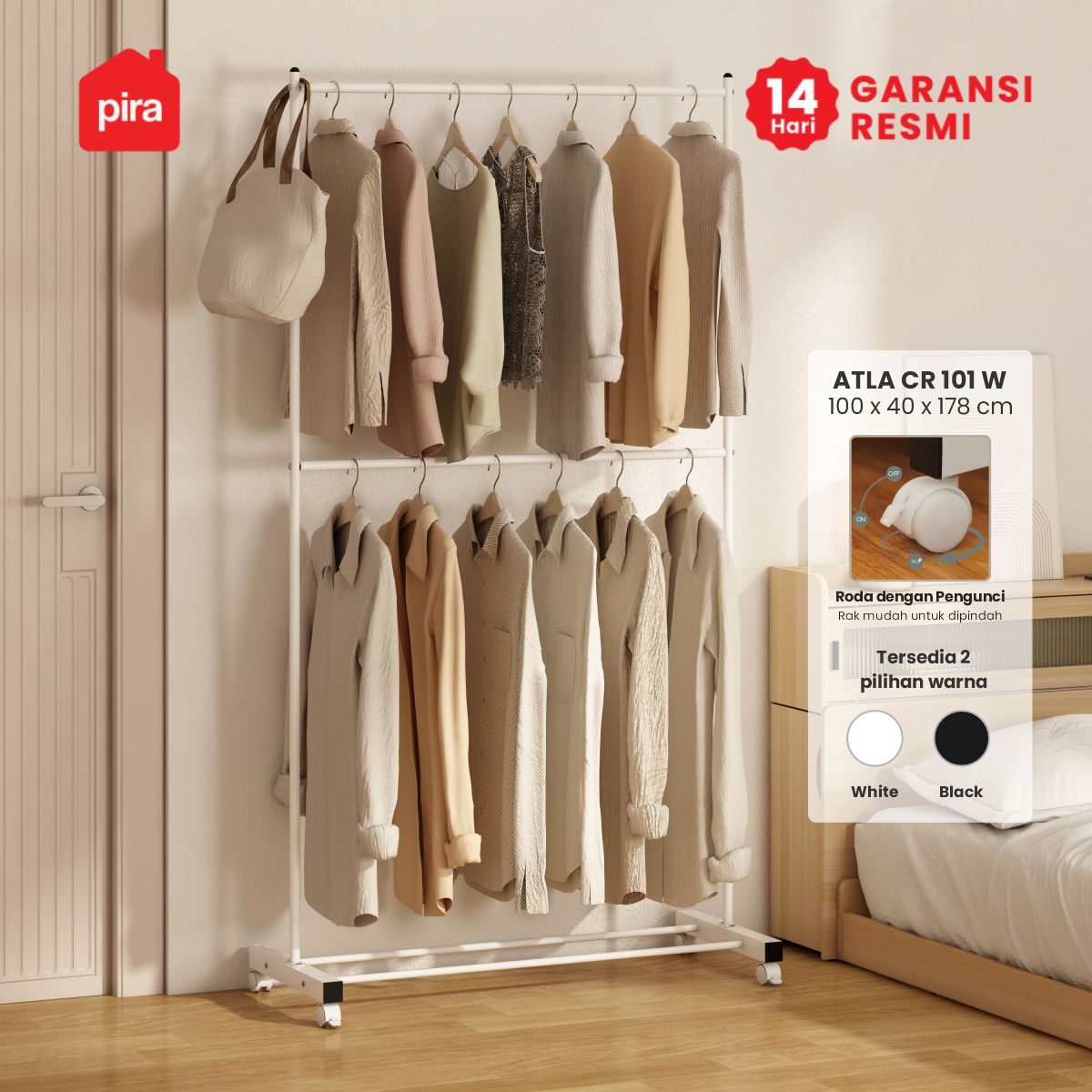 PIRA - ATLA CR 101 W RAK GANTUNG BAJU / STAND GANTUNGAN / STAND HANGER / RAK BESI warna WHITE - PIRA - foto 1