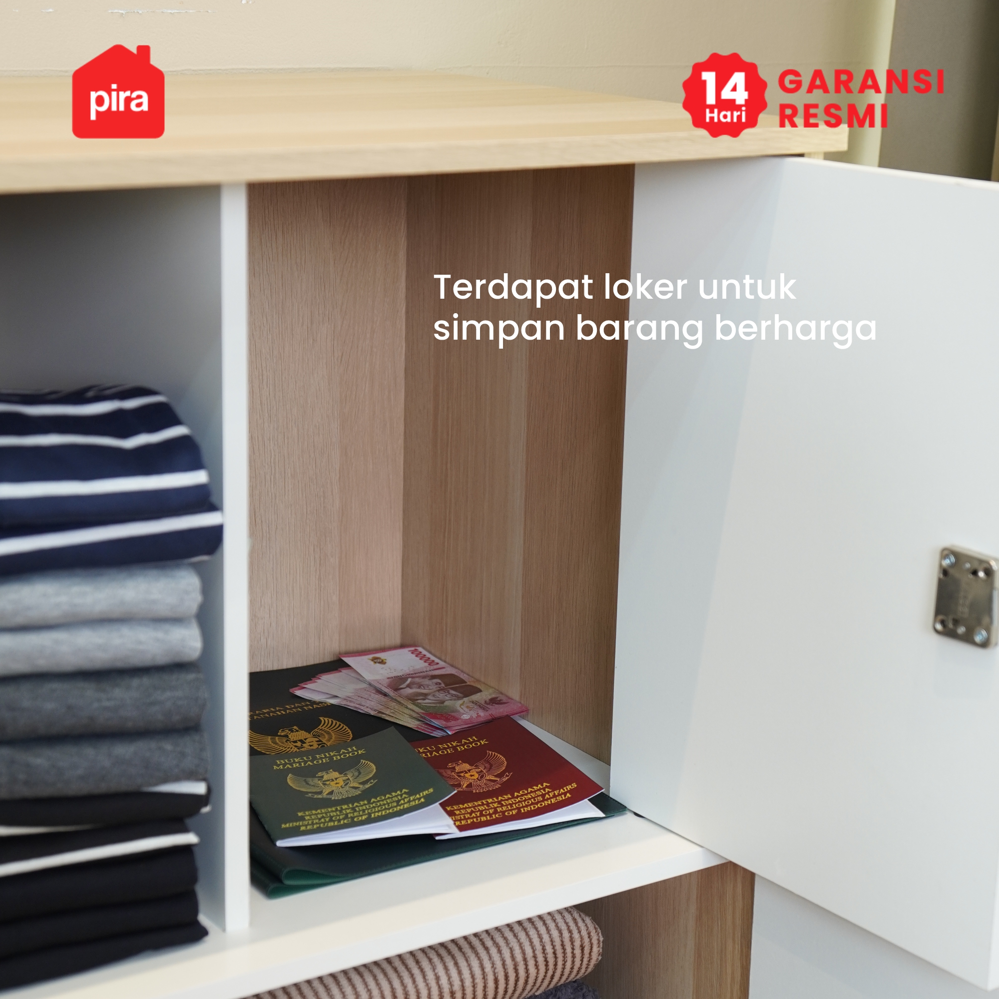 PIRA METROPOLIS OX -  ARUNA BLS120 LK LEMARI PAKAIAN 3 PINTU FULL RAK DENGAN LOKER PENYIMPANAN warna WHITE - PIRA METROPOLIS OX - foto 7