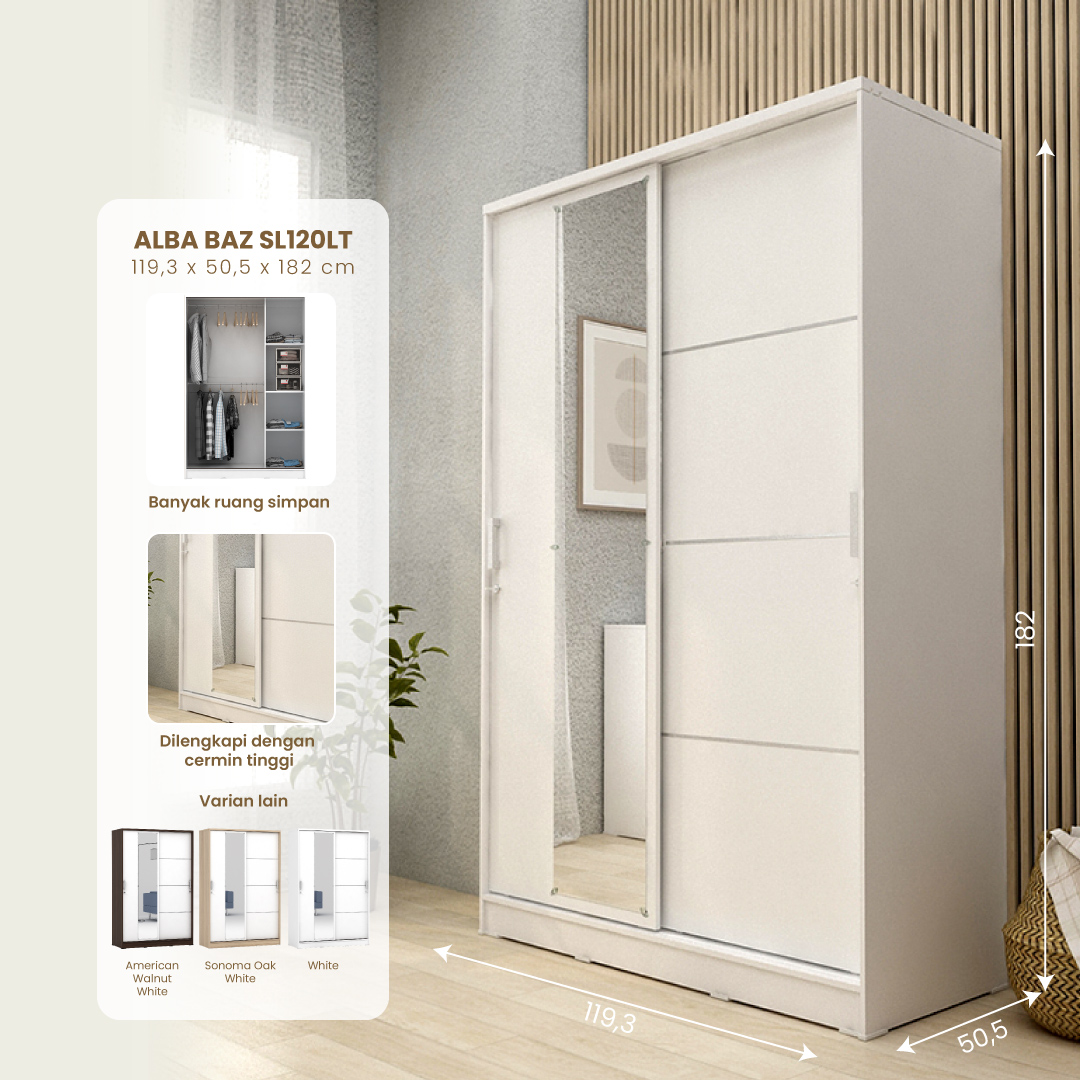 PIRA METROPOLIS - ALBA BAZ SL120LT LEMARI PAKAIAN 2 PINTU GESER warna WHITE - METROPOLIS - foto 1