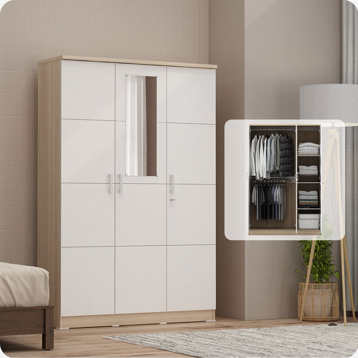 PIRA METROPOLIS - ALBA BAZ 3P LEMARI PAKAIAN 3 PINTU warna SONOMA OAK - WHITE - METROPOLIS - foto 2