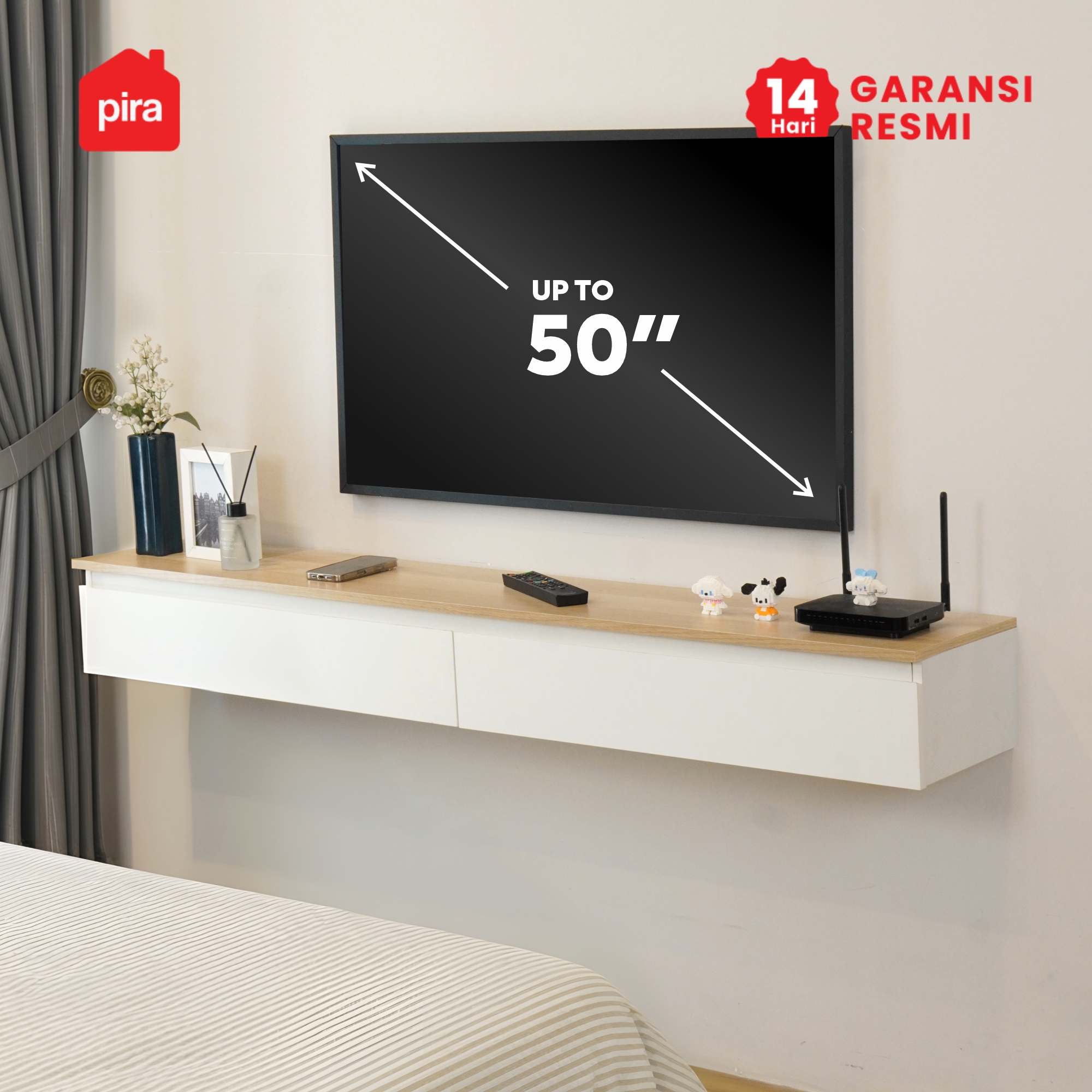 PIRA - LINUS TVG160 MEJA TV / MEJA TV GANTUNG / RAK TV GANTUNG / LEMARI TV GANTUNG warna WHITE SM - PRO OAK - PIRA - foto 8