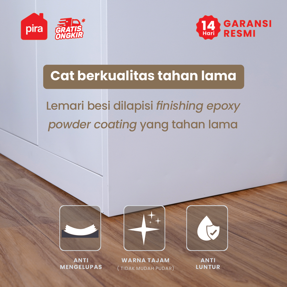 PIRA -  RALF 4P 2DR MWD LEMARI PAKAIAN BESI 4 PINTU DENGAN CERMIN DAN 2 LACI warna WHITE - PIRA - foto 5