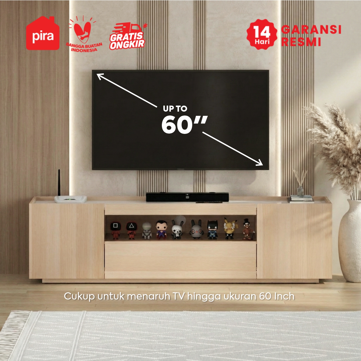 PIRA METROPOLIS OX - ABRAM TV160 DR LOW MEJA TV / RAK TV / BUFET / KABINET warna PRO OAK - WHITE MARBLE - PIRA METROPOLIS OX - foto 2