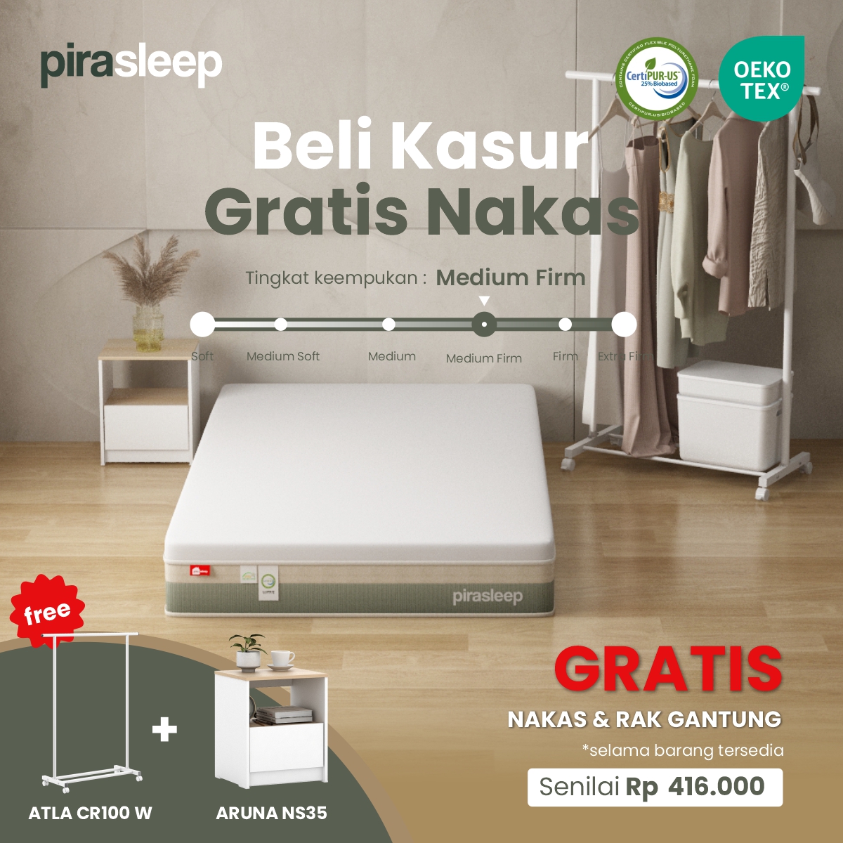 PIRA SLEEP 1 FEPS MF120 WHITE - CREAM + ARUNA NS35 WHITE - PRO OAK + ATLA CR 100 WHITE - foto 1