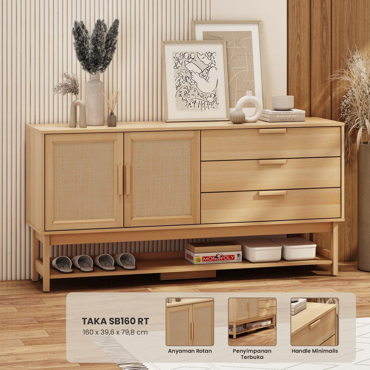 PIRA - TAKA SB160 RT BUFET / SIDEBOARD / LEMARI KABINET / MEJA TV warna PRO OAK - PIRA - foto 1