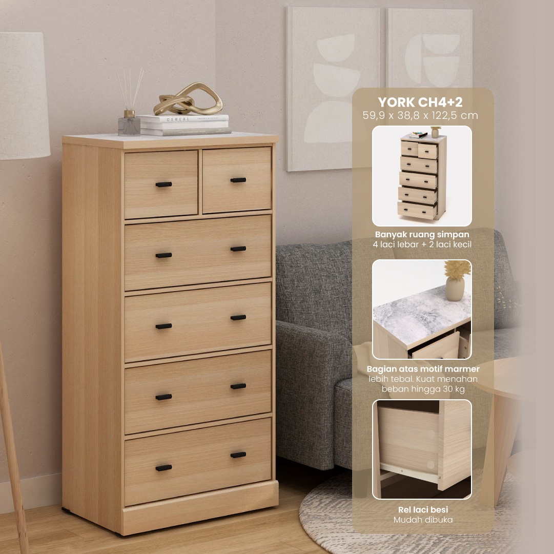PIRA METROPOLIS - YORK CH4+2 LEMARI LACI / LEMARI SUSUN / DRAWER warna PRO OAK - PIRA METROPOLIS - foto 1