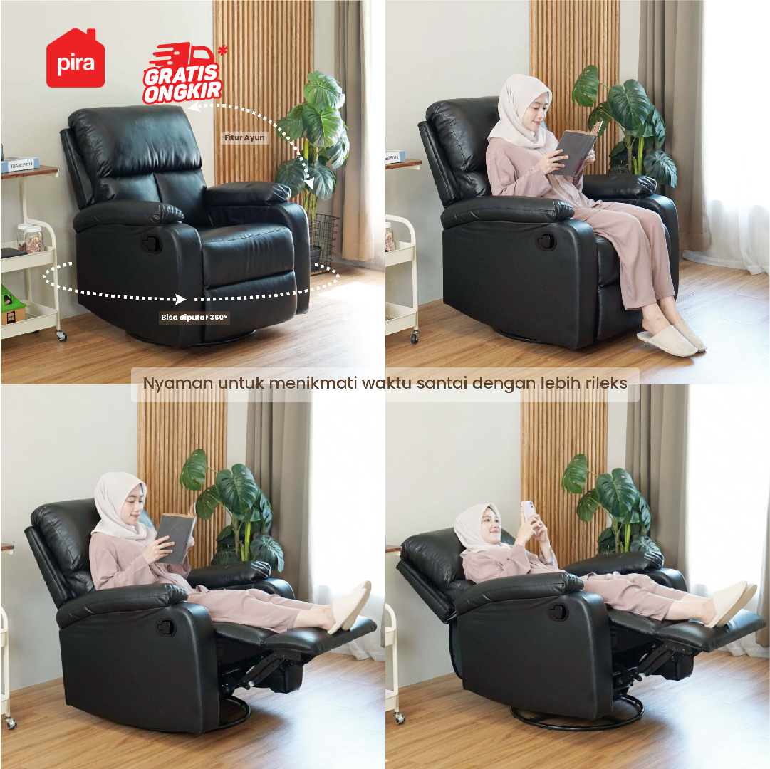 PIRA - GORO 1 RS SOFA / SOFA RECLINER / SOFA RECLINER 1 SEATER DENGAN FITUR ROCKING (AYUN) DAN SWIVEL warna BLACK - PIRA - foto 4