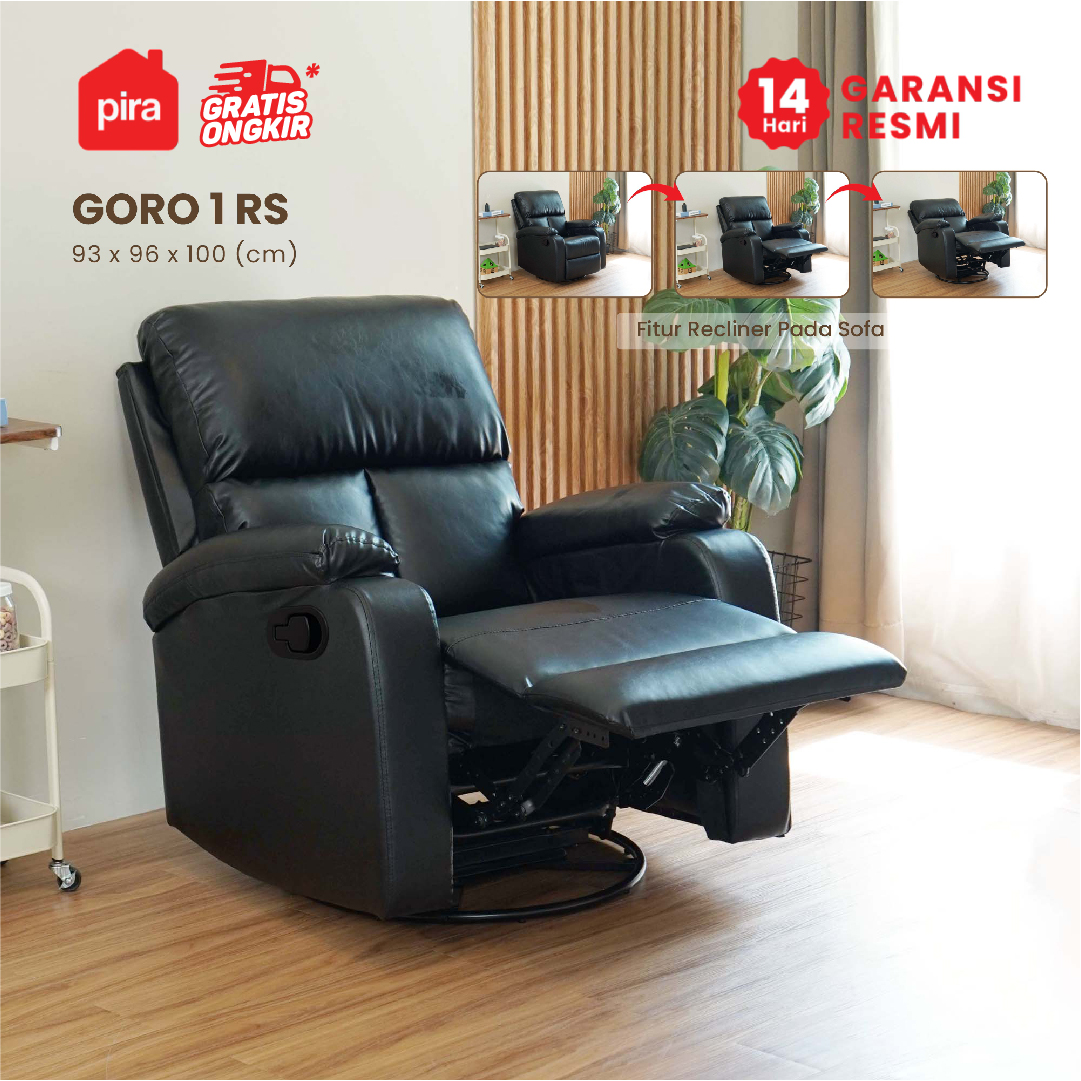 PIRA - GORO 1 RS SOFA / SOFA RECLINER / SOFA RECLINER 1 SEATER DENGAN FITUR ROCKING (AYUN) DAN SWIVEL warna BLACK - PIRA - foto 10
