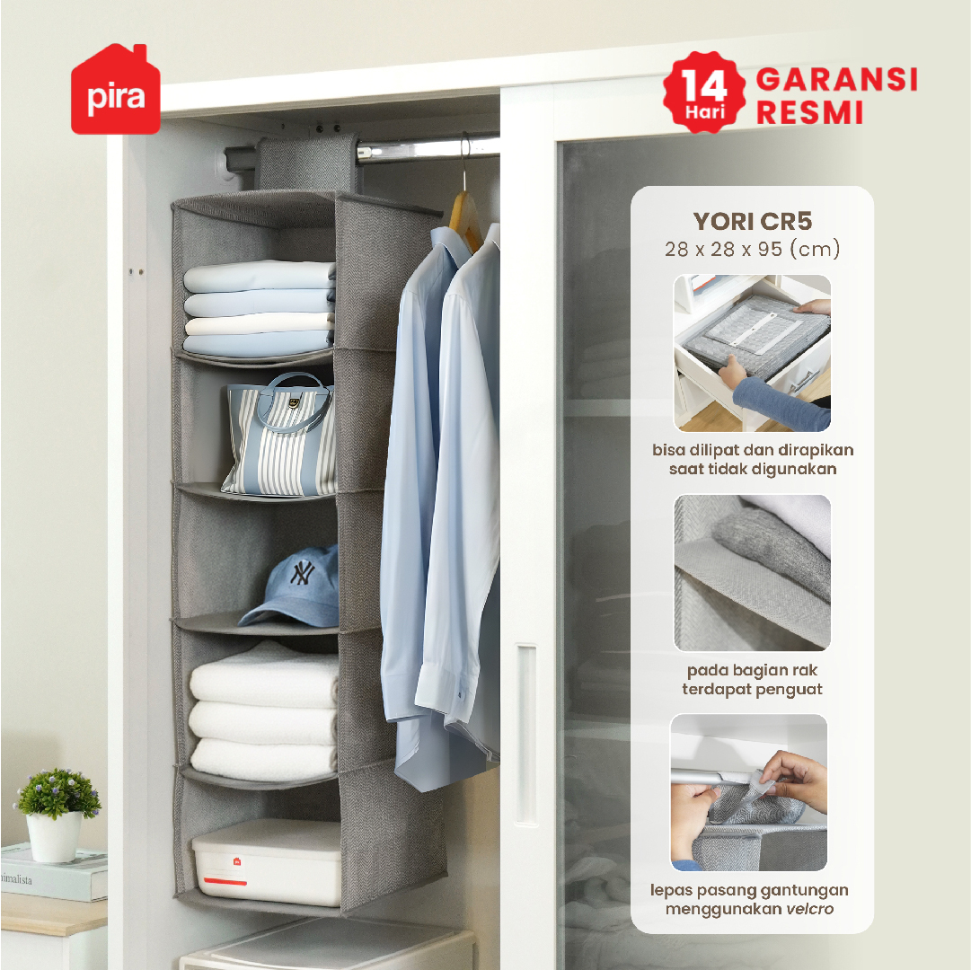 PIRA HOME - YORI CR 5 RAK PAKAIAN GANTUNG / RAK ORGANIZER LEMARI GANTUNG warna DARK GREY - PIRA HOME - foto 1