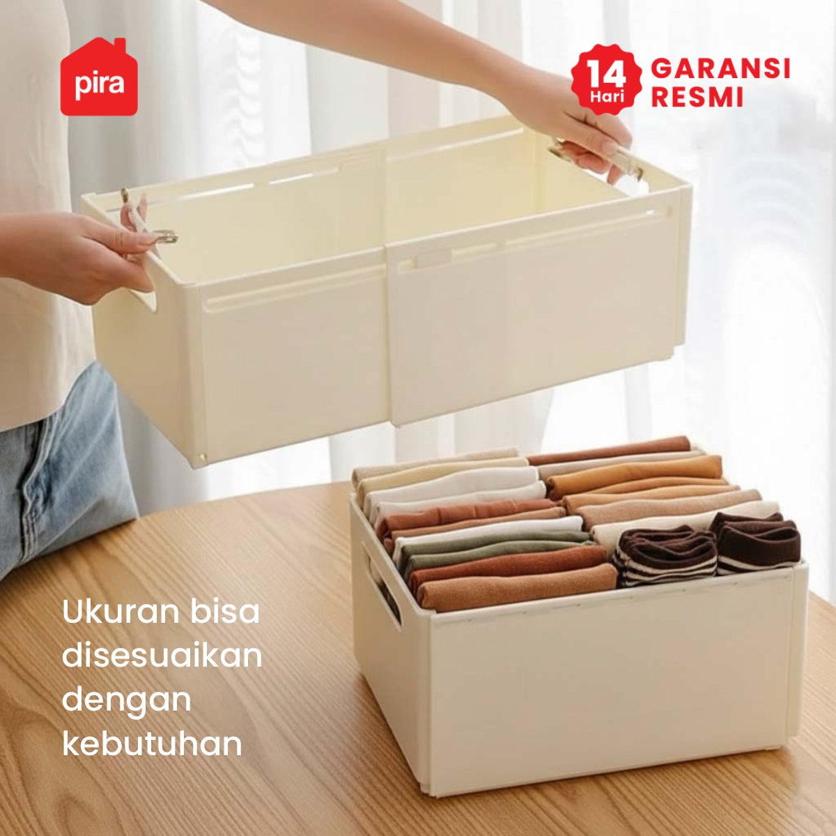 PIRA - NORI PSD SEKAT LACI PEMBATAS / KOTAK PENYIMPANAN EXPANDABLE / STORAGE ORGANIZER SERBAGUNA warna CREAM - PIRA - foto 2