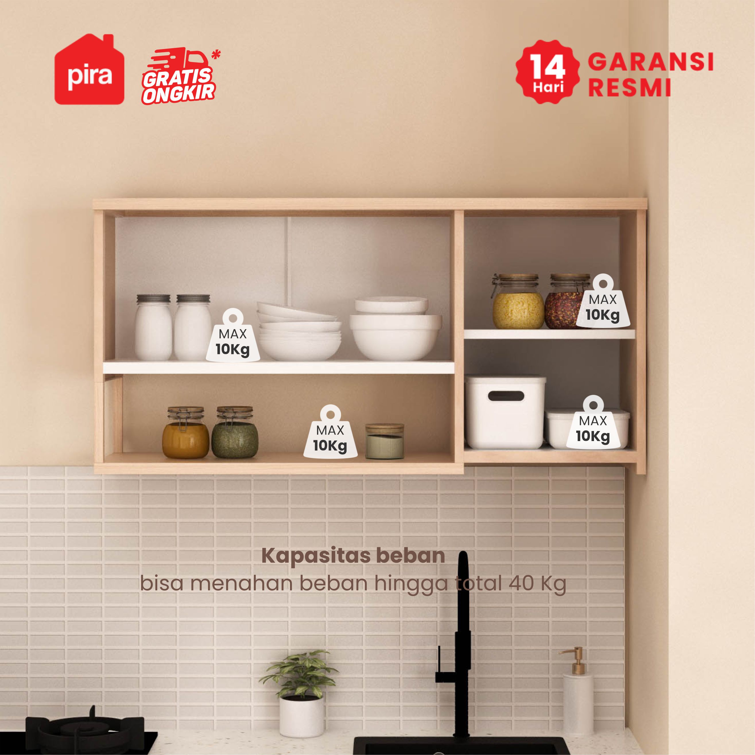 PIRA - CUISI MKCWU KITCHEN SET / RAK DAPUR BESI / LEMARI DAPUR BESI / RAK DAPUR warna PRO OAK - WHITE - PIRA - foto 2