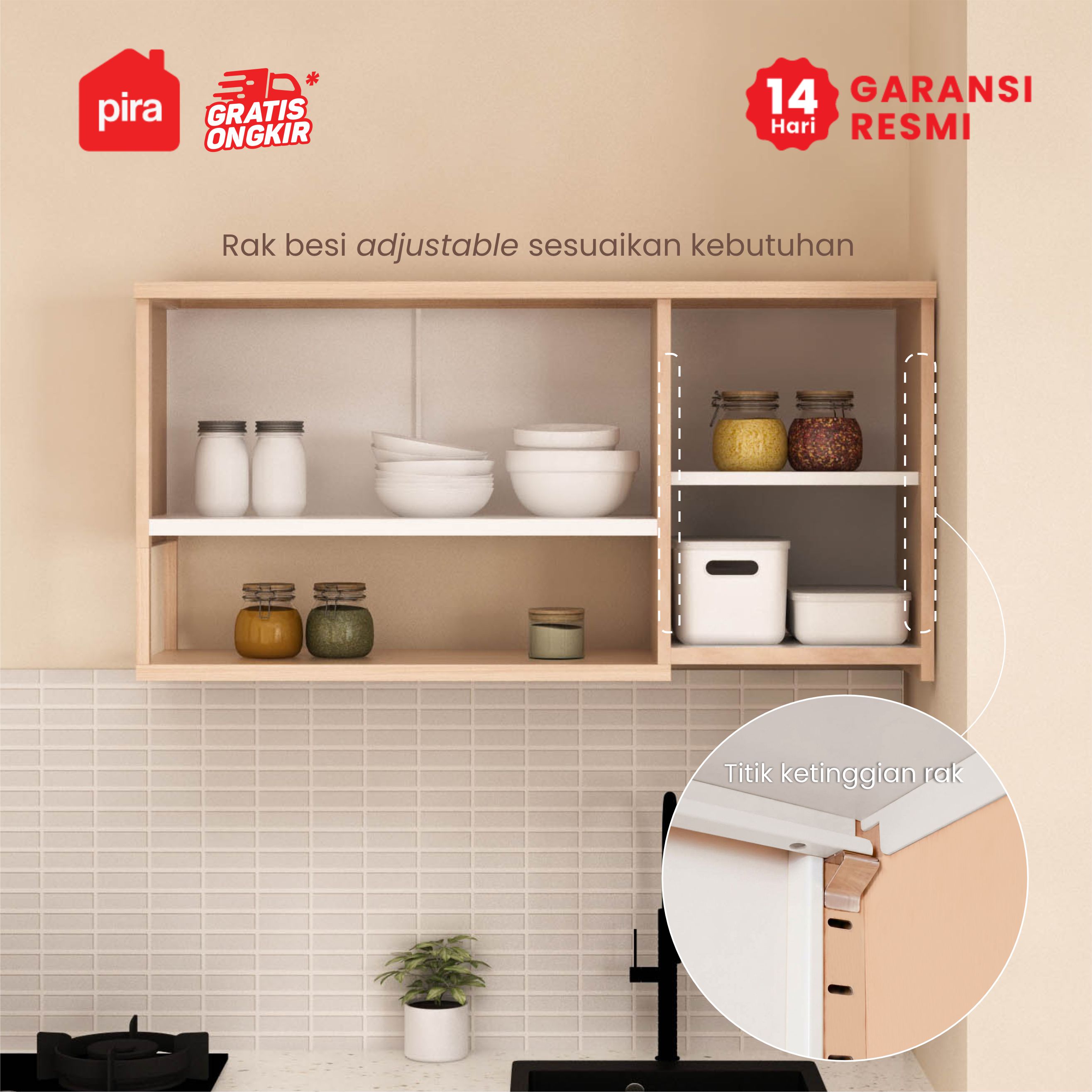 PIRA - CUISI MKCWU KITCHEN SET / RAK DAPUR BESI / LEMARI DAPUR BESI / RAK DAPUR warna PRO OAK - WHITE - PIRA - foto 3