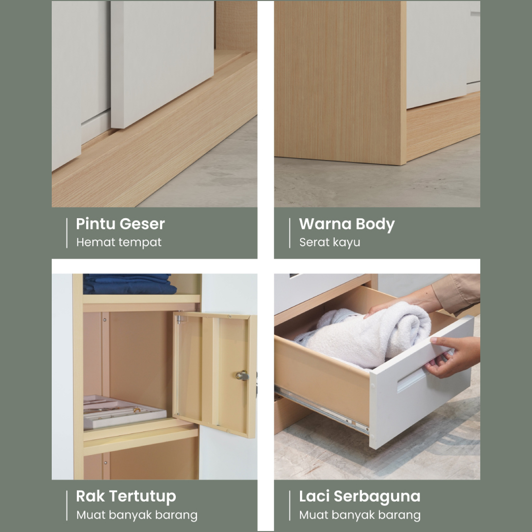 PIRA - ASHTON A 3A N SSL MWD LEMARI PAKAIAN BESI 3 PINTU SLIDING / PINTU GESER warna LIGHT ASH - WHITE - PIRA - foto 5