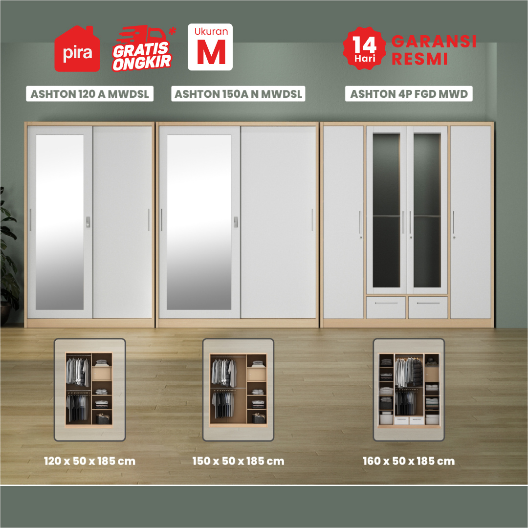 PIRA - ASHTON A 3A N SSL MWD LEMARI PAKAIAN BESI 3 PINTU SLIDING / PINTU GESER warna LIGHT ASH - WHITE - PIRA - foto 6