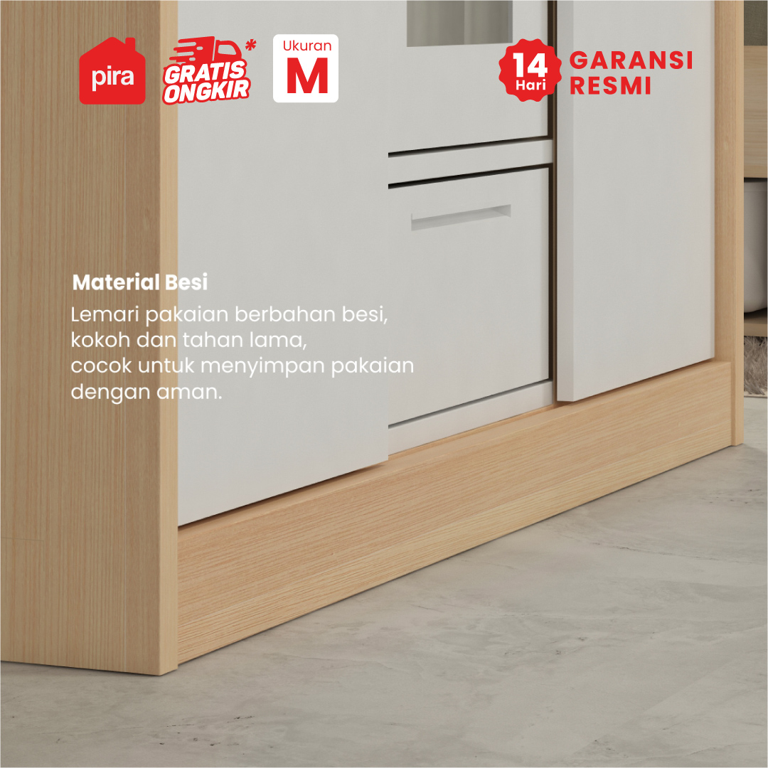 PIRA - ASHTON A 3A N SSL MWD LEMARI PAKAIAN BESI 3 PINTU SLIDING / PINTU GESER warna LIGHT ASH - WHITE - PIRA - foto 3