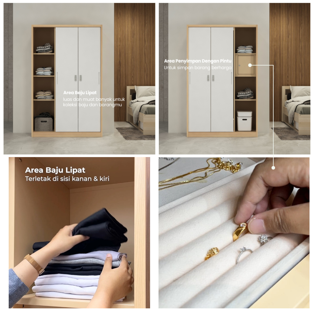 PIRA - ASHTON A 3A N SSL MWD LEMARI PAKAIAN BESI 3 PINTU SLIDING / PINTU GESER warna LIGHT ASH - WHITE - PIRA - foto 4