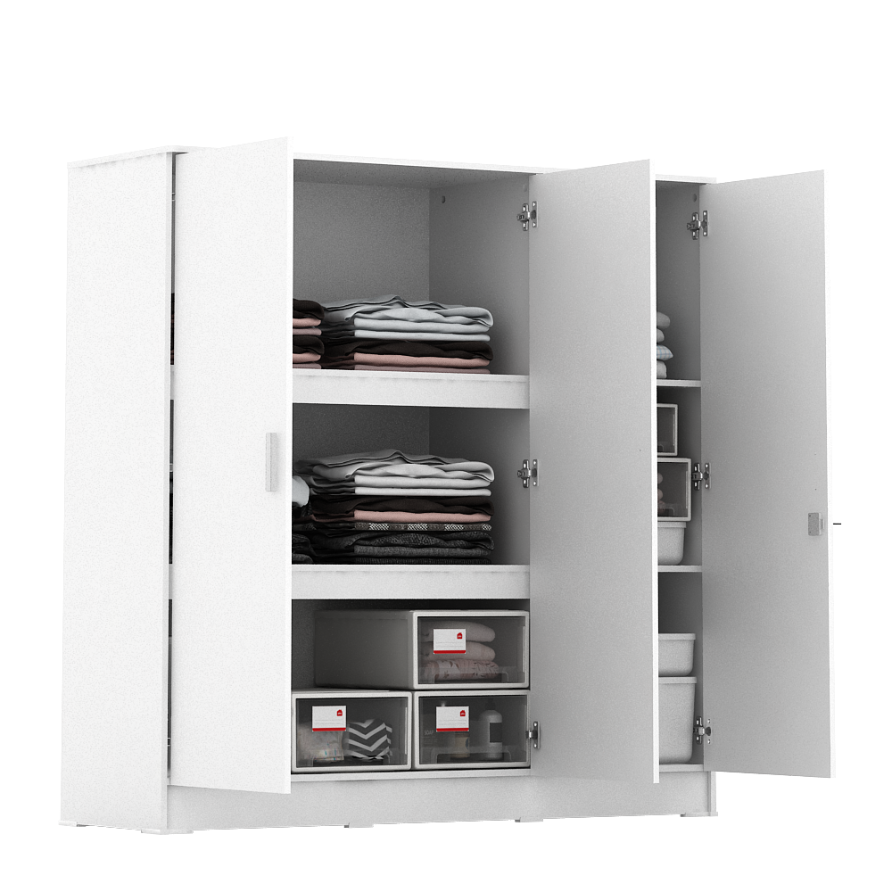 PIRA METROPOLIS OX - ARUNA BLS120 LEMARI PAKAIAN 3 PINTU FULL RAK warna WHITE - PIRA METROPOLIS OX - foto 7
