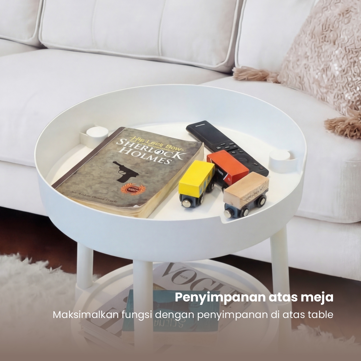 PIRA - ORIN PET35 MEJA SAMPING / MEJA NAKAS / MEJA KOPI / MEJA SUDUT / MEJA KECIL DENGAN PENYIMPANAN TERSEMBUNYI warna WHITE - PIRA - foto 6