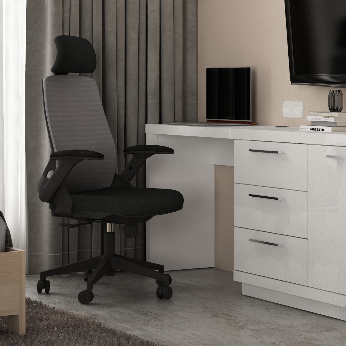 WORKDESIGN - TANO PC PR KURSI KANTOR / KURSI KERJA ERGONOMIS DENGAN LUMBAR SUPPORT warna BLACK - WORKDESIGN - foto 1