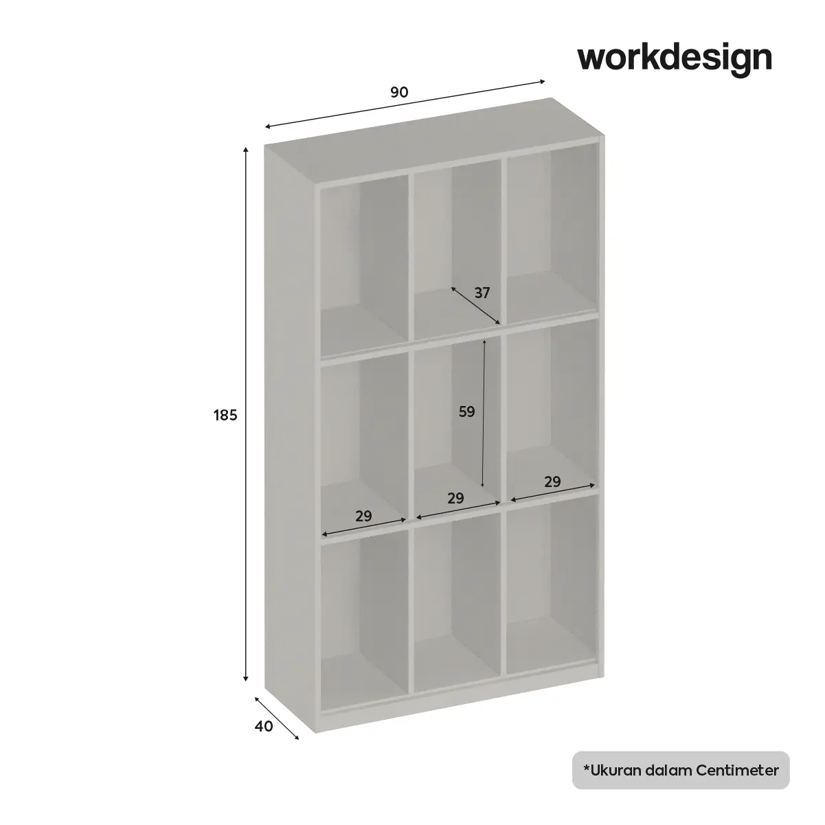 Panduan ukuran WORKDESIGN BURO MLK 3X3 LOKER BESI / LEMARI LOKER warna WHITE - WORKDESIGN