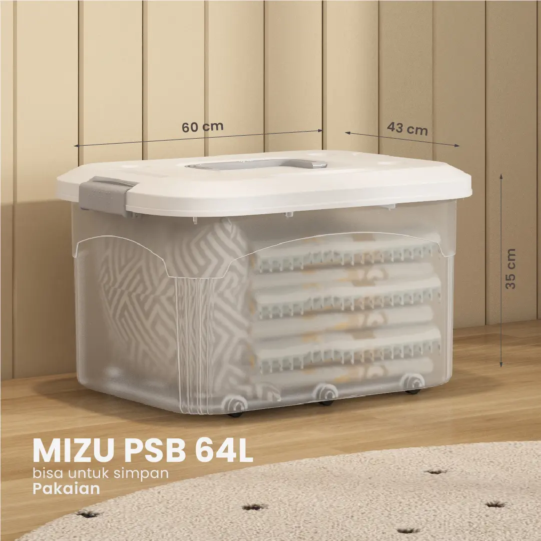 Panduan ukuran PIRA HOME -  MIZU PSB 64L CONTAINER BOX / BOX PLASTIK / KOTAK PENYIMPANAN warna CLEAR WHITE - PIRA HOME