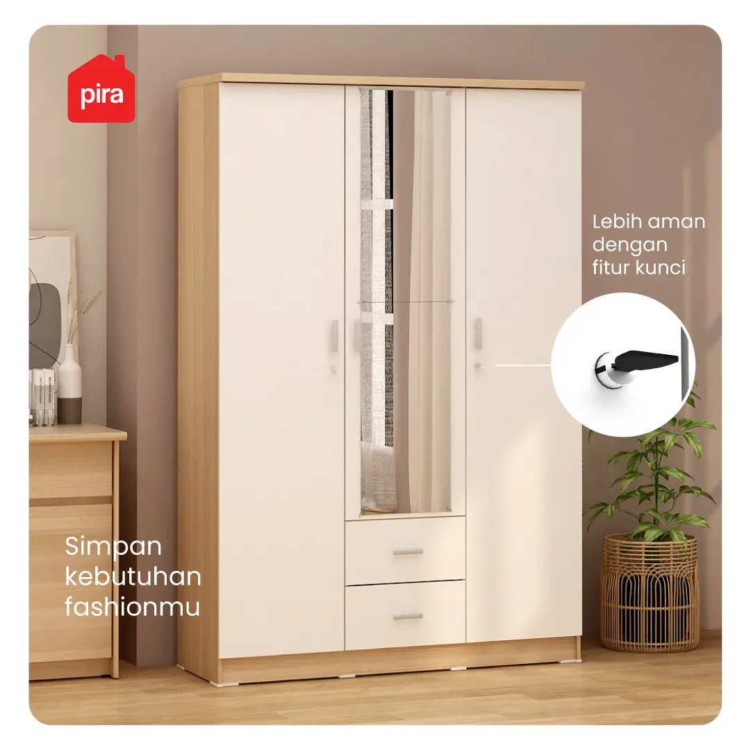 PIRA METROPOLIS OX - ASTA 3PL A LEMARI PAKAIAN 3 PINTU warna AMERICAN WALNUT - WHITE - PIRA METROPOLIS - foto 6