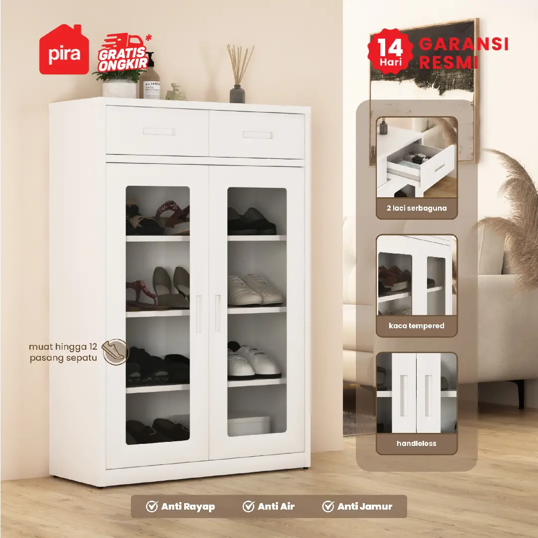 PIRA - BOLT MSR DR RAK SEPATU / LEMARI SEPATU BESI / RAK BESI SERBAGUNA warna WHITE - PIRA - foto 1
