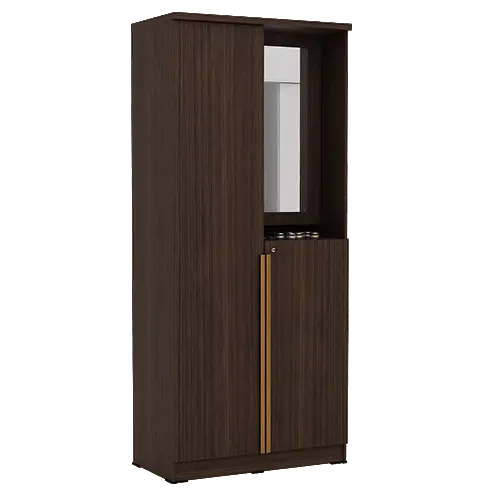 PIRA METROPOLIS - YONA WDD 2 LEMARI PAKAIAN 2 PINTU DENGAN KACA RIAS warna AMERICAN WALNUT - GOLD HAIRLINE - PIRA METROPOLIS - foto 4