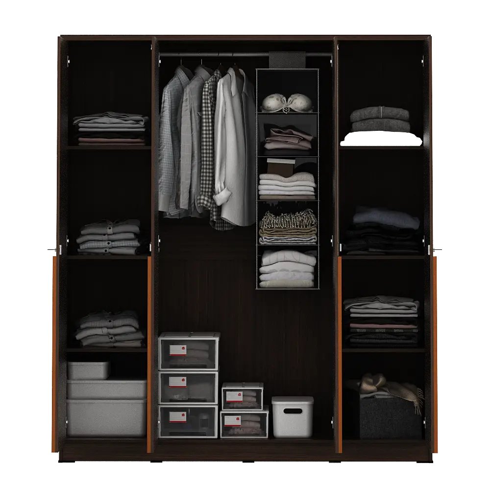 PIRA METROPOLIS - YONA 4P LEMARI PAKAIAN 4 PINTU warna AMERICAN WALNUT - GOLD HAIRLINE - PIRA METROPOLIS - foto 9