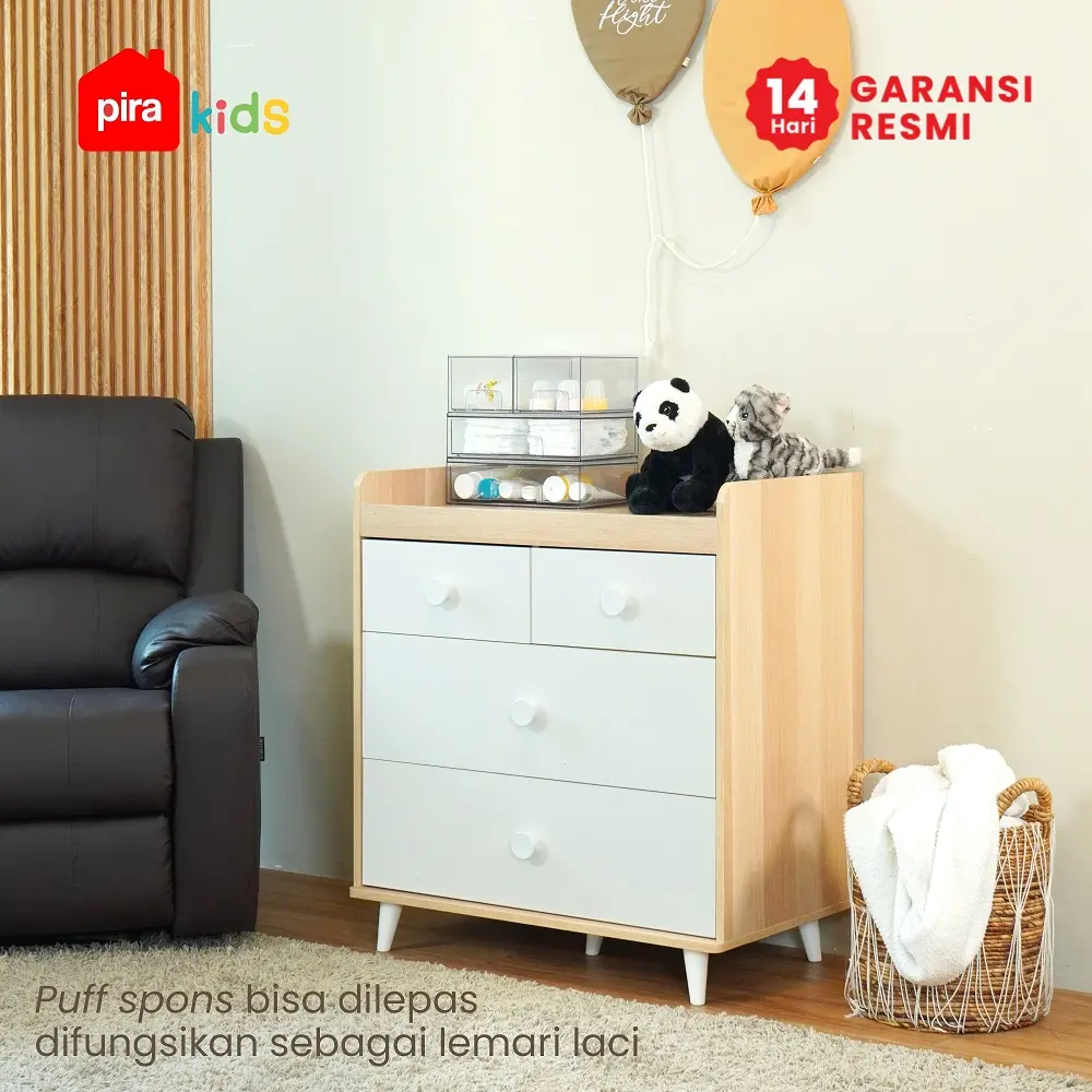 PIRA METROPOLIS - CHICCA CHT MEJA GANTI POPOK BAYI / BABY TAFEL / LEMARI SUSUN warna PRO OAK - WHITE SM - PIRA KIDS - foto 2