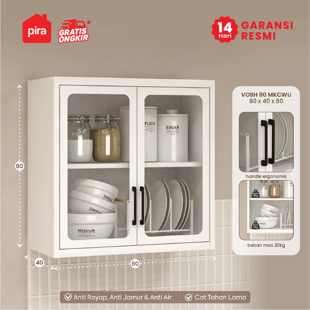 PIRA - VOSH 80 MKCWU KITCHEN SET / RAK DAPUR BESI / LEMARI DAPUR BESI / RAK DAPUR warna WHITE - PIRA - foto 1
