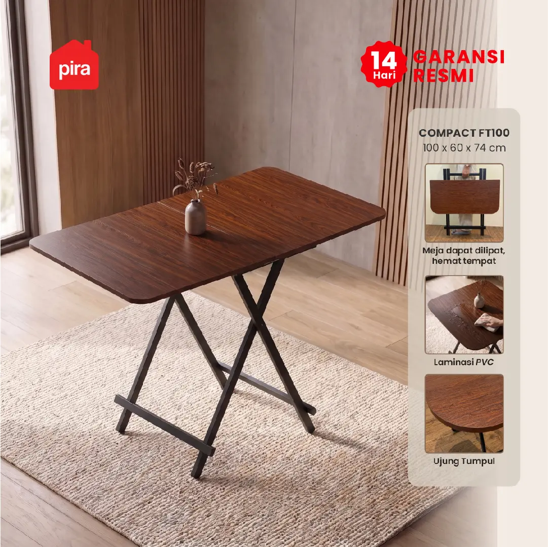 PIRA - COMPACT FT100 MEJA MAKAN / MEJA LIPAT / MEJA TERAS / MEJA CAFE / KURSI MAKAN / KURSI LIPAT / MEJA MAKAN SET KURSI warna BROWN WOOD - PIRA - foto 1