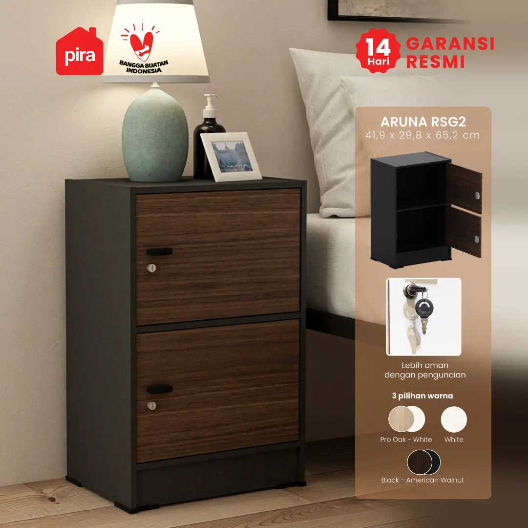 PIRA METROPOLIS OX - ARUNA RSG2 RAK SERBAGUNA / RAK SUSUN 2 PINTU warna BLACK - AMERICAN WALNUT - PIRA METROPOLIS OX - foto 1