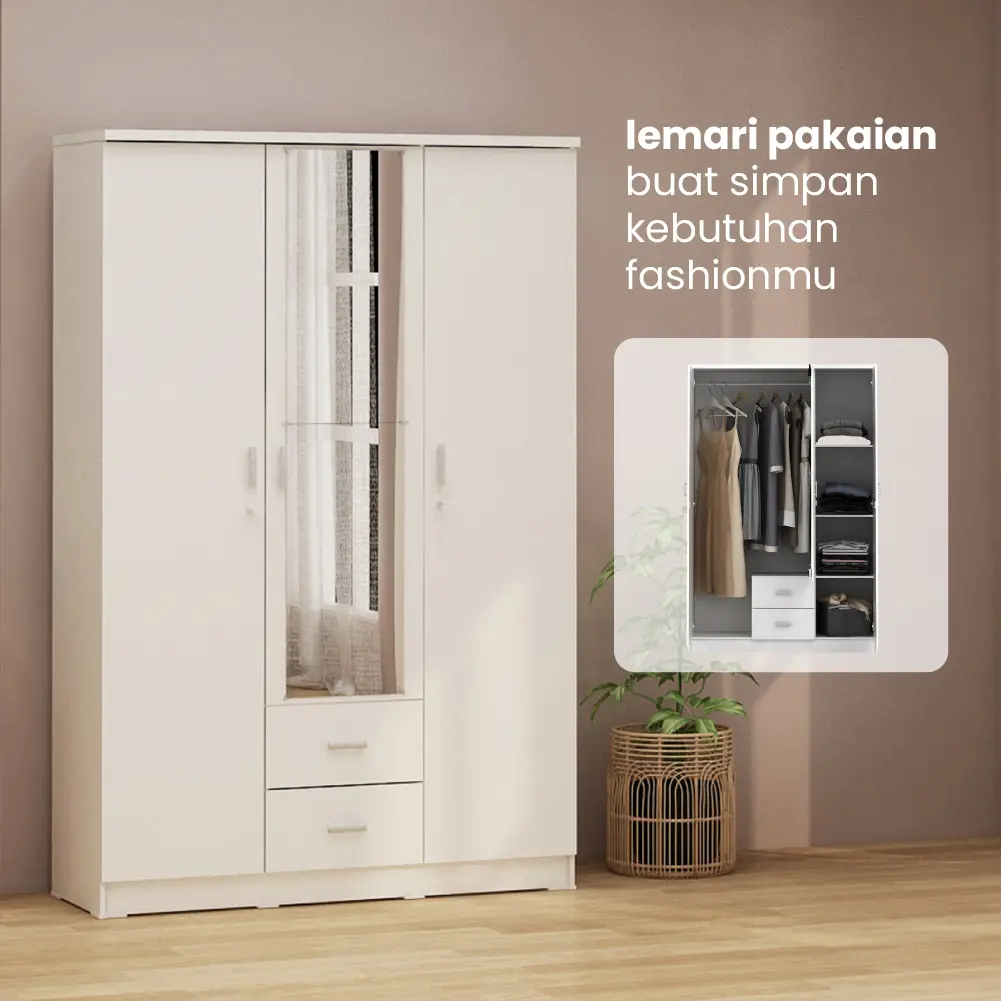 PIRA METROPOLIS OX -  ASTA 3PL LEMARI PAKAIAN 3 PINTU warna WHITE - PIRA METROPOLIS OX - foto 2